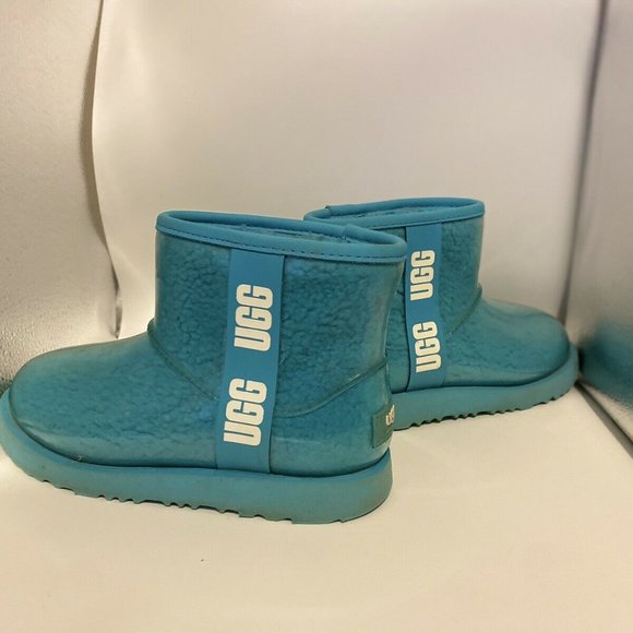 UGG 'Classic Clear Mini' Blue Wool Lined Waterproof See Through Boots Size 2 - Picture 4 of 4